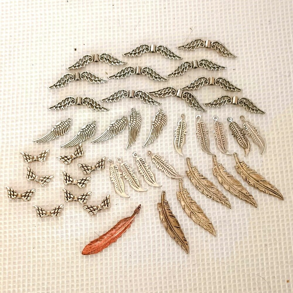 42 Wing and Feather Connectors Silver DIY Jewelry Making Boho Findings